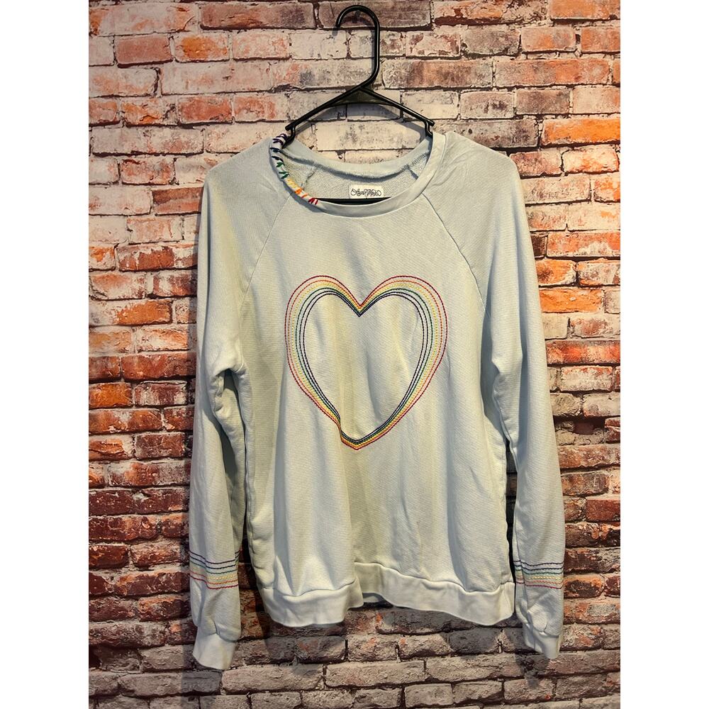 Lauren Moshi rainbow heart sweatshirt pullover top off white women's size small